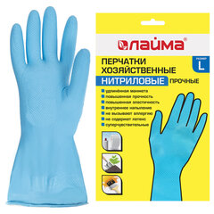 Перчатки МНОГОРАЗОВЫЕ нитриловые LAIMA ГИПОАЛЛЕРГЕННЫЕ, хлопчатобумажное напыление, ПРОЧНЫЕ, размер 8-9, L (большой), синие, вес 38г, 604999