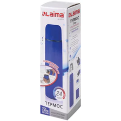 Термос LAIMA классический с узким горлом, 0,75 л, нержавеющая сталь, синий, 605123