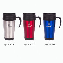 Автокружка 400 мл, термостакан с ручкой, винтовая крышка-клапан, пластик/<wbr/>сталь, красная, LAIMA, 605127