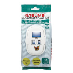 Салфетки влажные LAIMA &laquo;ДЛЯ ЭКРАНОВ всех типов и ОПТИКИ (очки, объективы)&raquo;, клапан, 90 штук, 605660