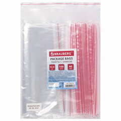 Пакеты с замком ZIP LOCK &laquo;зиплок&raquo;, комплект 100 шт., 180&times;250 мм, ПВД, толщина 40 микрон, BRAUBERG, 606214
