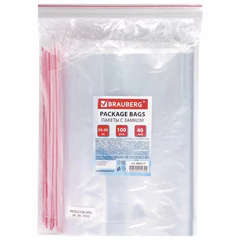 Пакеты с замком ZIP LOCK &laquo;зиплок&raquo;, комплект 100 шт., 250&times;300 мм, ПВД, толщина 40 микрон, BRAUBERG, 606217