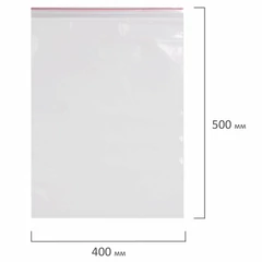 Пакеты с замком ZIP LOCK &laquo;зиплок&raquo;, комплект 100 шт., 400&times;500 мм, ПВД, толщина 40 микрон, BRAUBERG, 606219