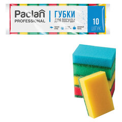Губки для посуды 80х50х25 мм, КОМПЛЕКТ 10 шт., чистящий слой (абразив), PACLAN "Professional"
