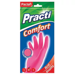 Перчатки МНОГОРАЗОВЫЕ латексные PACLAN &laquo;Practi Comfort&raquo;, хлопчатобумажное напыление, размер 7,5-8, M (средний), розовые, вес 62 г