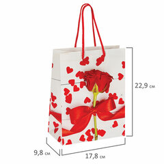 Пакет подарочный (1 штука) 18&times;10&times;23 см, ЗОЛОТАЯ СКАЗКА &laquo;Роза с лентой&raquo;, ламинированный, 606574