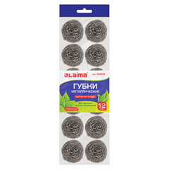 Губки (мочалки) металлические, спиральные, 12&times;15 г, КОМПЛЕКТ 12 шт., для посуды, гриля, плиты, LAIMA, 606658