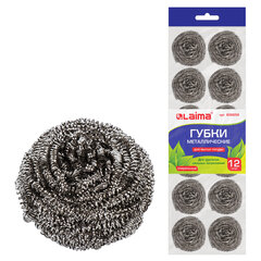Губки (мочалки) металлические, спиральные, 12&times;15 г, КОМПЛЕКТ 12 шт., для посуды, гриля, плиты, LAIMA, 606658