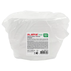 Одноразовые тарелки суповые, КОМПЛЕКТ 50 шт., 0,6 л, СТАНДАРТ, белые, ПП, холодное/<wbr/>горячее, LAIMA, 606710