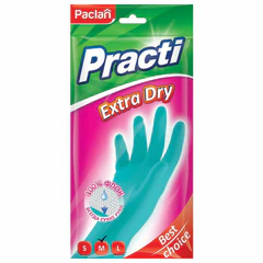 Перчатки МНОГОРАЗОВЫЕ резиновые PACLAN "Extra Dry", хлопчатобумажное напыление, 100% флок, размер 7,5-8, M (средний), синие, вес 52 г, 7340