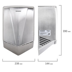 Сушилка для рук ВЫСОКОСКОРОСТНАЯ АНТИВАНДАЛЬНАЯ SONNEN K2022A, 1300 Вт, 150 м/<wbr/>с, IPX1, 72 дБ, нержавеющая сталь, 607191