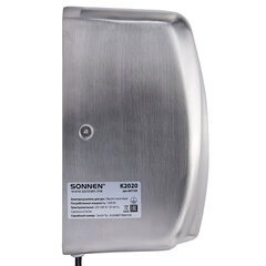 Сушилка для рук ВЫСОКОСКОРОСТНАЯ АНТИВАНДАЛЬНАЯ SONNEN K2020, 1000 Вт, 100 м/<wbr/>с, IPX3, 72 дБ, нержавеющая сталь, 607193