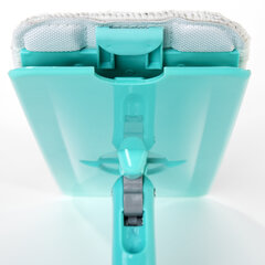 Швабра с отжимом и ведром 9л/<wbr/>7л двухкамерное, 3 насадки из микрофибры, рукоятка 130см, бирюзовый, Compact Mop, LAIMA, 607389