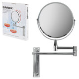 Зеркало настенное BRABIX, диаметр 17 см, двусторонее, с увеличением, нержавеющая сталь, выдвижное (петли), 607419