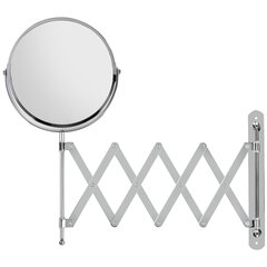 Зеркало настенное BRABIX, диаметр 17 см, двусторонее, с увеличением, нержавеющая сталь, выдвижное (гармошка), 607420