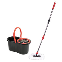 Швабра с отжимом и ведром 7л/<wbr/>5л отжим центрифуга / рукоятка, 2 круглые насадки, крепление кольцо, черный, LAIMA 607487