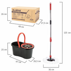 Швабра с отжимом и ведром 7л/<wbr/>5л отжим центрифуга / рукоятка, 2 круглые насадки, крепление кольцо, черный, LAIMA 607487