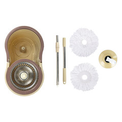 Швабра с отжимом и ведром 7л/<wbr/>5л, отжим центрифуга / рукоятка, 2 круглые насадки, крепление кольцо, бежевый, LAIMA, 607488