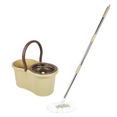 Швабра с отжимом и ведром 7л/<wbr/>5л, отжим центрифуга / рукоятка, 2 круглые насадки, крепление кольцо, бежевый, LAIMA, 607488