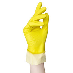 Перчатки МНОГОРАЗОВЫЕ латексные AVIORA, хлопчатобумажное напыление, размер 9-10, XL (очень большой), желтые, вес 38 г, 402-569