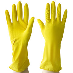 Перчатки МНОГОРАЗОВЫЕ латексные AVIORA, хлопчатобумажное напыление, размер 9-10, XL (очень большой), желтые, вес 38 г, 402-569