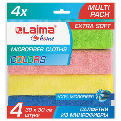 Салфетка из МИКРОФИБРЫ универсальная 30&times;30 см, КОМПЛЕКТ 4 шт., MULTI PRO COLOUR, 280 г/<wbr/>м<sup>2</sup>, LAIMA, 607792
