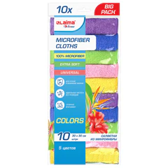 Салфетки из МИКРОФИБРЫ 30&times;30 см MULTI COLOUR, big pack, КОМПЛЕКТ 10 шт., 180 г/<wbr/>м<sup>2</sup>, LAIMA HOME, 607794