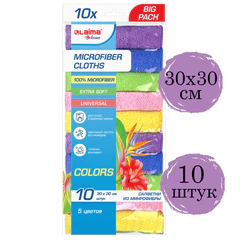 Салфетки из МИКРОФИБРЫ 30&times;30 см MULTI COLOUR, big pack, КОМПЛЕКТ 10 шт., 180 г/<wbr/>м<sup>2</sup>, LAIMA HOME, 607794