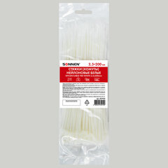Стяжка (хомут) нейлоновая сверхпрочная POWER LOCK, 2,5&times;200 мм, КОМПЛЕКТ 100 шт., белая, SONNEN, 607920