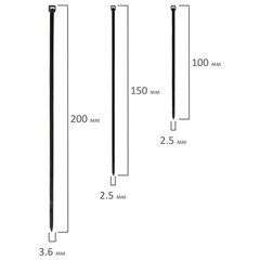 Стяжки (хомуты) нейлоновые сверхпрочные НАБОР 150 шт. (2,5&times;100/<wbr/>150 мм; 3,6&times;200 мм), черные, SONNEN, 607924