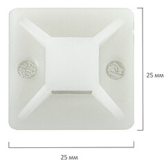 Площадка самоклеящаяся для крепления стяжки (хомута) 25&times;25 мм, КОМПЛЕКТ 100 штук, белая, SONNEN, 607926