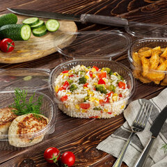 Одноразовый контейнер овальный 750 мл, С КРЫШКОЙ, ЮП-РКС, КОМПЛЕКТ 420 шт., прозрачный ПЭТ