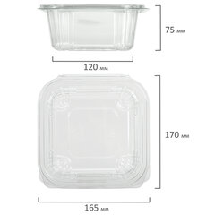 Одноразовый контейнер квадратный 1000 мл С КРЫШКОЙ ЮП-РКСП, КОМПЛЕКТ 300 шт., прозрачный ПЭТ