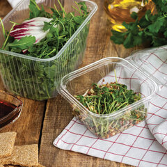 Одноразовый контейнер квадратный 1000 мл С КРЫШКОЙ ЮП-РКСП, КОМПЛЕКТ 300 шт., прозрачный ПЭТ