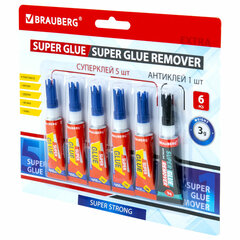 Клей моментальный Суперклей 5 шт. по 3 г + &laquo;Антиклей&raquo; в подарок, BRAUBERG EXTRA, 608107