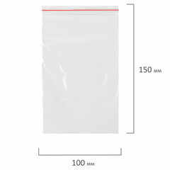 Пакеты с замком ZIP-LOCK &laquo;зиплок&raquo;, комплект 100 шт., 100&times;150 мм, ПВД, толщина 32 мкм, STAFF, 608165
