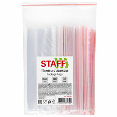 Пакеты с замком ZIP-LOCK &laquo;зиплок&raquo;, комплект 100 шт., 150&times;200 мм, ПВД, толщина 35 мкм, STAFF, 608166