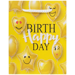 Пакет подарочный (1 штука) 11&times;6&times;15 см, ЗОЛОТАЯ СКАЗКА &laquo;Happy Birthday&raquo;, глиттер, желтый, 608237