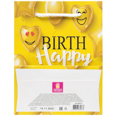 Пакет подарочный (1 штука) 11&times;6&times;15 см, ЗОЛОТАЯ СКАЗКА &laquo;Happy Birthday&raquo;, глиттер, желтый, 608237