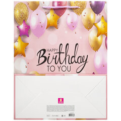 Пакет подарочный (1 штука) 26&times;13&times;32 см, ЗОЛОТАЯ СКАЗКА &laquo;Happy Birthday&raquo;, фольга, розовый, 608238