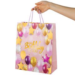 Пакет подарочный (1 штука) 26&times;13&times;32 см, ЗОЛОТАЯ СКАЗКА &laquo;Happy Birthday&raquo;, фольга, розовый, 608238
