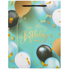 Пакет подарочный (1 штука) 18&times;10&times;23 см, ЗОЛОТАЯ СКАЗКА &laquo;Happy Birthday&raquo;, фольга, бирюзовый, 608239