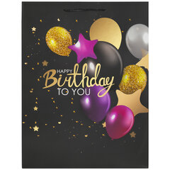 Пакет подарочный (1 штука) 33&times;13&times;45 см, ЗОЛОТАЯ СКАЗКА &laquo;Happy Birthday&raquo;, фольга, черный, 608240