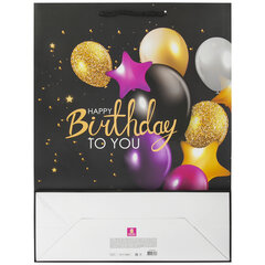 Пакет подарочный (1 штука) 33&times;13&times;45 см, ЗОЛОТАЯ СКАЗКА &laquo;Happy Birthday&raquo;, фольга, черный, 608240