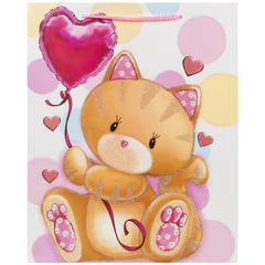Пакет подарочный (1 штука) 26&times;13&times;32 см, ЗОЛОТАЯ СКАЗКА &laquo;Lovely Kitty&raquo;, глиттер, белый/<wbr/>розовый, 608242