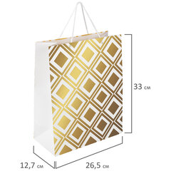 Пакет подарочный (1 штука) 26&times;13&times;32 см, ЗОЛОТАЯ СКАЗКА &laquo;Gold Luxury&raquo;, тиснение фольгой, белый, 608249