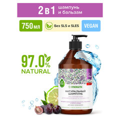 Шампунь 750 мл, SYNERGETIC "Для ежедневного ухода 2 в 1", бессульфатный