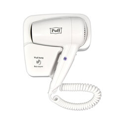 Фен для волос настенный PUFF-1200, 1200 Вт, пластик, 2 скорости, белый