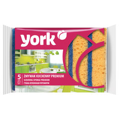 Губки для посуды 10&times;7,5&times;3 см, КОМПЛЕКТ 5 шт., MAXI, поролон с абразивным слоем, PREMIUM, YORK, 30300