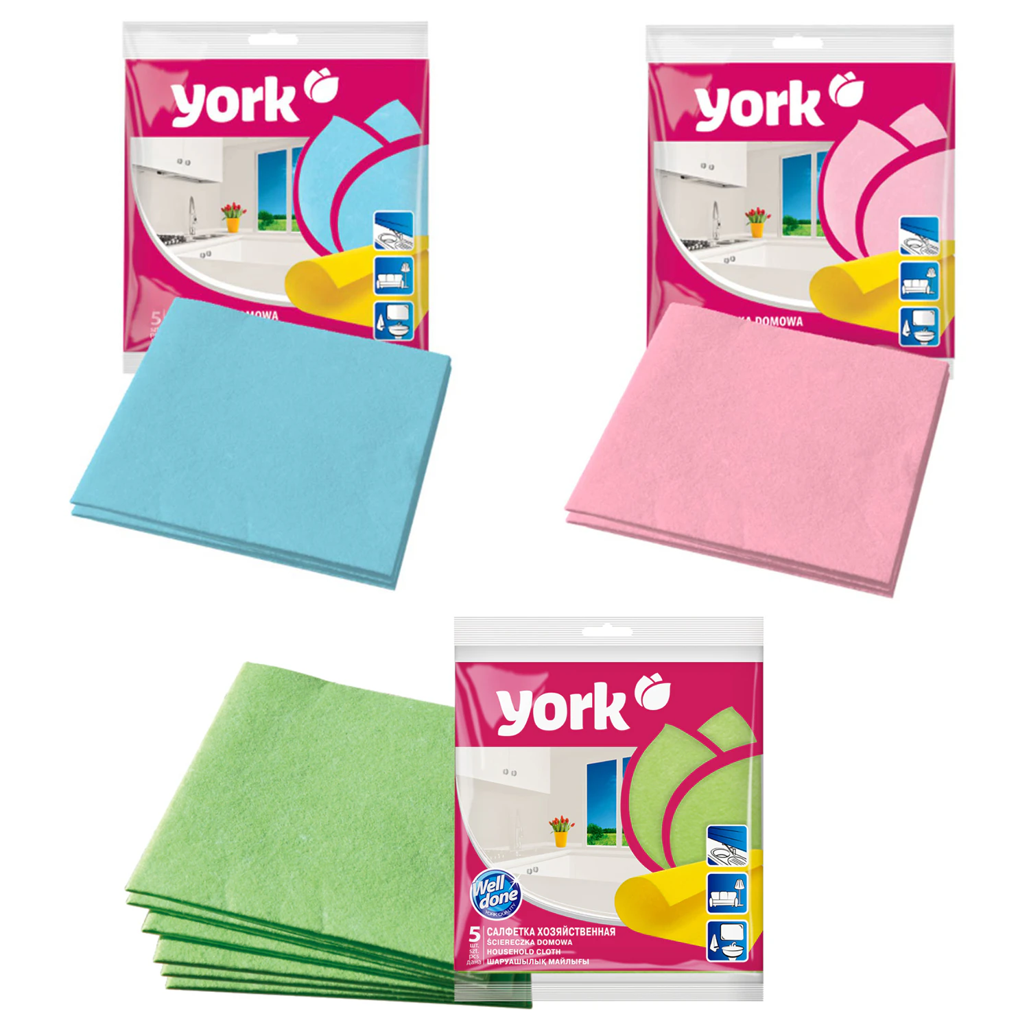 Салфетки ВИСКОЗНЫЕ универсальные, 35х35 см, КОМПЛЕКТ 5 шт., 85 г/м2, YORK, 20020